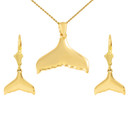 14K Gold Whale Tail Necklace Earring Set(Available In Yellow/Rose/White Gold)