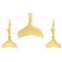 14K Gold Whale Tail Necklace Earring Set(Available In Yellow/Rose/White Gold)