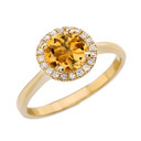 Gold Diamond Round Halo Engagement/Proposal Ring With Citrine Stone