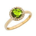 Gold Diamond Round Halo Engagement/Proposal Ring With Peridot Stone