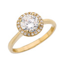 Gold Diamond Round Halo Engagement/Proposal Ring With White Topaz Stone