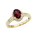 Gold Diamond Checkerboard Art Deco Halo Garnet Engagement/Proposal Ring(Available In Yellow/Rose/White Gold)