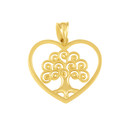 Gold Tree of Life Open Heart Filigree Pendant Necklace (Available in Yellow/Rose/White Gold)