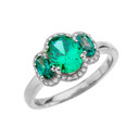 Three-Stone May Birthstone with Diamond Halo Engagement Ring in White Gold