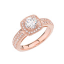 Rose Gold Diamond Modern Halo Engagement/Proposal Ring With White Topaz Center Stone