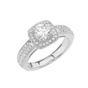 White Gold Diamond Modern Halo Engagement/Proposal Ring With White Topaz Center Stone