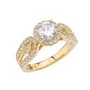 Elegant CZ Halo Engagement Ring in Gold