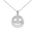White Gold Heart Eyes Smiley Face Pendant Necklace