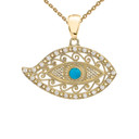 Yellow Gold Evil Eye Diamond Pendant Necklace With Turquoise Center Stone