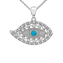 White Gold Evil Eye Cubic Zirconia Pendant Necklace With Turquoise Center Stone