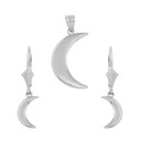 14K White Gold Crescent Moon Pendant Necklace Earring Set