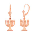 Gold Israel Jewish Hanukkah Menorah Earring Set(Available In Yellow/Rose/White Gold)