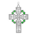 White Gold Fancy Celtic Gemstone and Diamond Cross Pendant Necklace