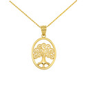 Yellow Gold Tree of Life Filigree Swirl Celtic Pendant Necklace