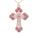 Rose Gold Fancy Cross Pendant Necklace With Gemstone and Diamonds