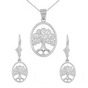 14K White Gold Tree of Life Filigree Swirl Celtic Pendant Necklace Earring Set