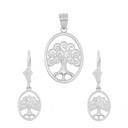 Sterling Silver Tree of Life Filigree Swirl Celtic Pendant Necklace Earring Set