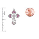 White Gold Fancy Cross Diamond Pendant Necklace With Gemstone