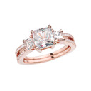Rose Gold Double Raw Elegant Princess Cut Engagement/Proposal Ring With Over 3 Ct Princess Cut Cubic Zirconia