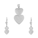 Sterling Silver Two Stacked Hearts Love Pendant Necklace Earring Set
