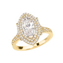 Gold Double Raw Halo Diamond Engagement Ring With 3 Ct Marquise Cubic Zirconia In The Center