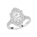 White Gold Double Raw Halo Diamond Engagement Ring With 3 Ct Marquise Cubic Zirconia In The Center