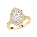 Yellow Gold Double Raw Halo Engagement Ring With Over 4 Ct Cubic Zirconia