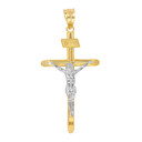 Solid Two Tone Yellow Gold and White Gold INRI Cross Pendant Necklace ( 1.60")