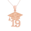 Solid Rose Gold 2019 Graduation Cap Pendant Necklace