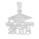 Solid White Gold Class of 2018 Graduation Diploma & Cap Pendant Necklace