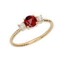 Dainty Yellow Gold Garnet and White Topaz Rope Design Engagement/Promise Ring