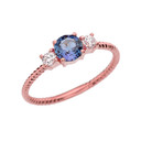 Dainty Rose Gold Alexandrite and White Topaz Rope Design Engagement/Promise Ring