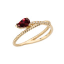 Yellow Gold Criss-Cross Garnet Rope and Diamonds Designer Ring