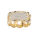 Gold Personalized ID Cuban Link Ring With Cubic Zirconia
