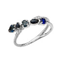 White Gold Criss-Cross Waterfall Mix Color Genuine Sapphires and Diamonds Designer Ring