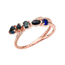 Rose Gold Criss-Cross Waterfall Mix Color Genuine Sapphires and Diamonds Designer Ring