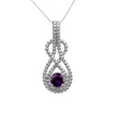 White Gold Beaded 5 mm Genuine Amethyst Double Infinity Hidden Bail Pendant