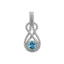 White Gold Beaded 5 mm Genuine Blue Topaz Double Infinity Hidden Bail Pendant