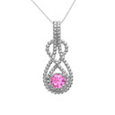 White Gold Beaded 5 mm Genuine Pink Cubic Zirconia Double Infinity Hidden Bail Pendant