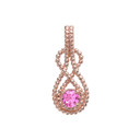 Rose Gold Beaded 5 mm Genuine Pink Cubic Zirconia Double Infinity Hidden Bail Pendant