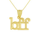 Solid Yellow Gold BFF Best Friends Forever Pendant Necklace