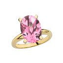 Gold Oval Shape Pink Cubic Zirconia Engagement/Proposal Solitaire Ring
