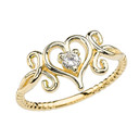 Gold Dainty Open Heart Diamond Solitaire Rope Design Engagement Ring