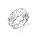 White Gold Cuban Link Chain Ring 8mm