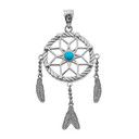 Sterling Silver And Turquoise Flower Dream Catcher Pendant Necklace
