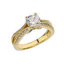 Gold Double Raw CZ Proposal/Engagement Ring With Cubic Zirconia Center Stone