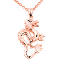 Rose Gold Diamond Cut Dragon Charm Pendant Necklace