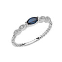 Sapphire and Diamond Marquise Cut Engagement/Proposal Beaded Ring in White Gold
