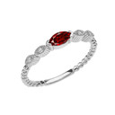 Garnet and Diamond Marquise Cut Engagement/Proposal Beaded Ring in White Gold