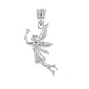 White Gold Angel Fairy Magic Wand Pendant Necklace